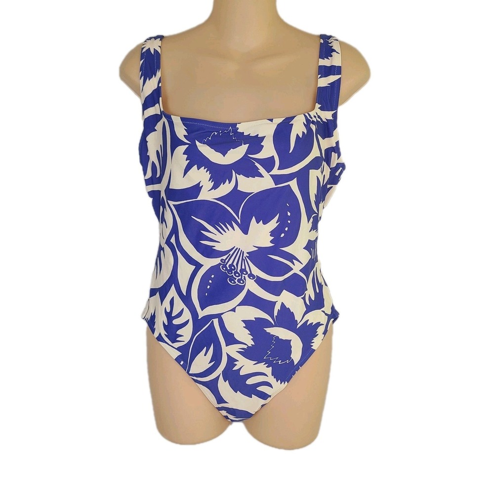 NEW Madewell One-Piece Swimsuit Blue Floral M Low Back Recycled Stretch Tropical
